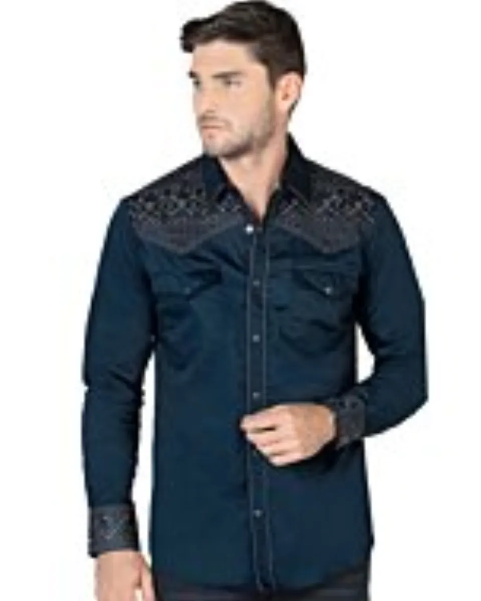 Camisa Vaquera Bordada Lamasini 2201 Teal