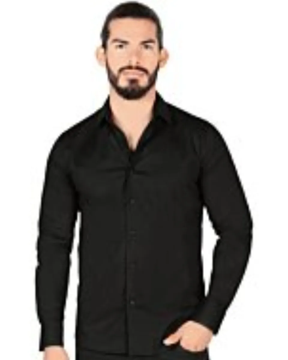 Camisa Negra Clásica Solida Lamasini 1436 Manga Larga