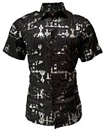 Montero 0807 camisa negra de manga corta para hombre con patrones geométricos en plata