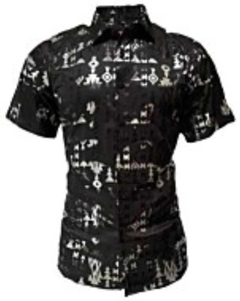Montero 0807 men's black short sleeve shirt with silver geometric patterns