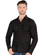 Montero 3301 men's black long sleeve shirt with white polka dot pattern and chest pockets