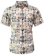 Montero 0807 camisa blanca de manga corta para hombre con patrones geométricos en negro y dorado