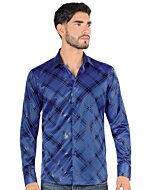 Montero 0811 camisa azul rey de manga larga para hombre con patrón de cuadros