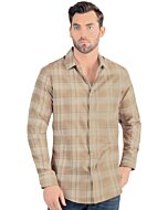 Model wearing Men's Beige Plaid Shirt - Lamasini 0118.