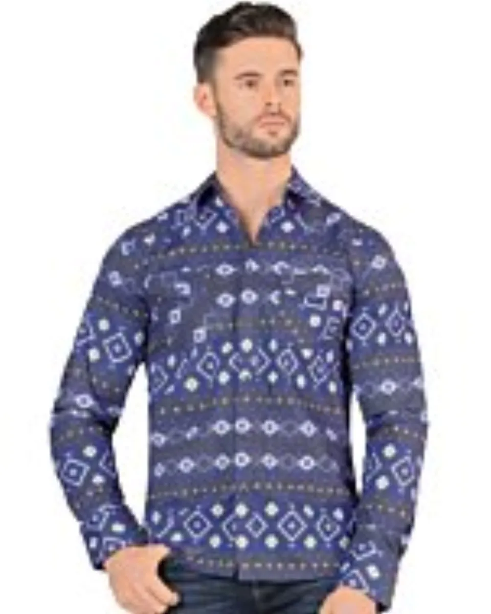 Camisa Manga Larga Casual Azul Montero 3005