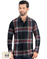 Model wearing Men's Black Plaid Shirt with subtle paisley details - Lamasini 0118.