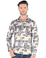 Montero 0799 men's white long-sleeve shirt with black, white, and gold geometric pattern