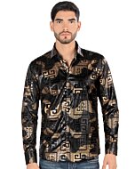 Montero 0799 men's black long sleeve shirt with black and gold geometric pattern