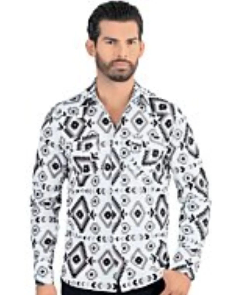Men's Geometric Pattern Long Sleeve Shirt Lamasini 0104