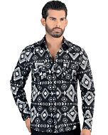 Men's Black Geometric Pattern Long Sleeve Shirt Lam 0104