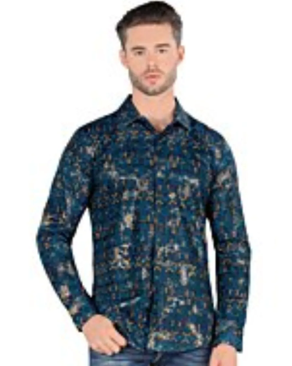 Camisa de Manga Larga con Patrón Azul Marino, Montero 0451