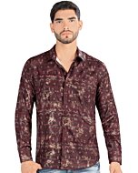 Montero 0451 Long Sleeve Burgundy Men's Shirt with Gold and Black Geometric Patterns