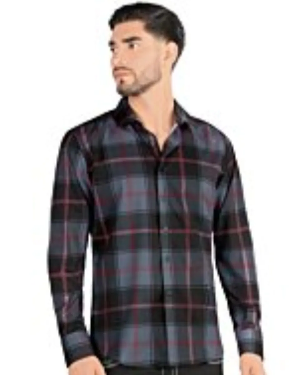 Camisa vaquera para hombre Montero 0814 de manga larga en color negro con diseño de cuadros.