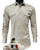 Beige Western Shirt with Mexican Flag Detail, Long Sleeve, Montero 0459