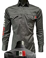 Camisa Western Color charcoal con Detalle de Bandera Mexicana, Manga Larga, Montero 0459