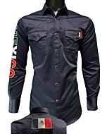Navy Blue Western Shirt with Mexican Flag Detail, Long Sleeve, Montero 0459