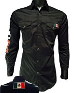 Montero 0459 Black Shirt with Mexico Embroidery on Sleeve and Chest Pocket