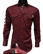 Burgundy Western Shirt with Mexican Flag Detail, Long Sleeve, Montero 0459
