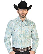 CAMISA VAQUERA ESTAMPADA Y BORDADA EL GENERAL 2019-139 COLOR VERDE OSCURO