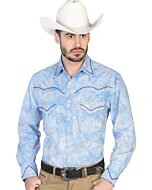 CAMISA VAQUERA ESTAMPADA Y BORDADA EL GENERAL 2019-140 COLOR AZUL REY