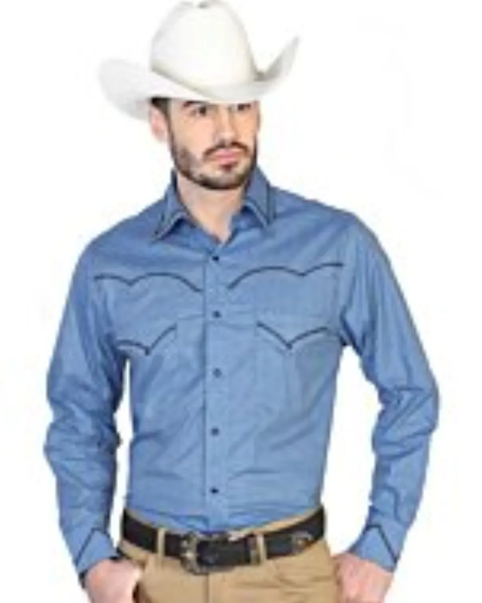 CAMISA VAQUERA ESTAMPADA Y BORDADA EL GENERAL 2019-146 COLOR AZUL MARINO