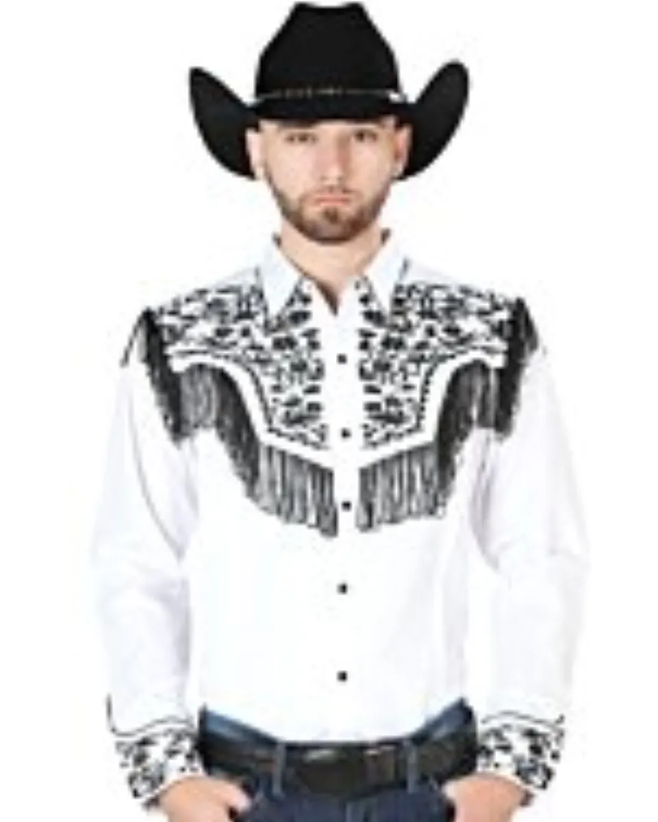 Camisa Vaquera Blanca Bordado Y Barbas Negros 44223