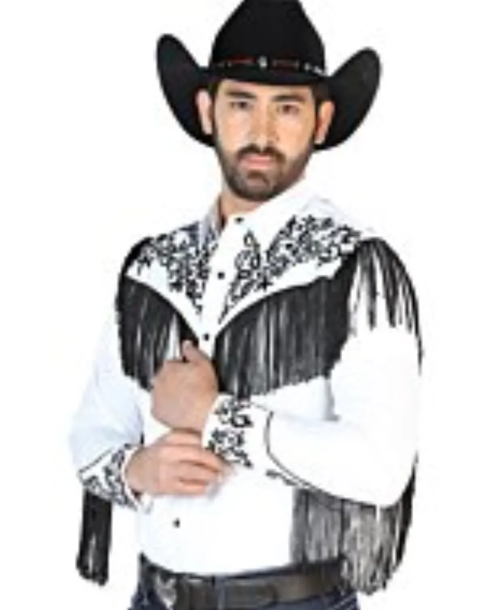 Camisa Vaquera Blanca Con Bordado Y Barbas Negras 126698