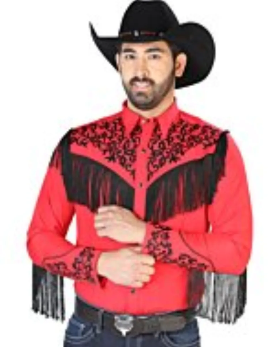 Camisa Vaquera Roja Con Bordado Y Barbas Negras 126698