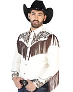 Camisa Vaquera Color Beige Con Bordado Y Barbas Color Café 126700