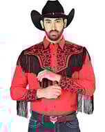 Camisa Vaquera Roja Con Barbas Y Bordado Negro 126709