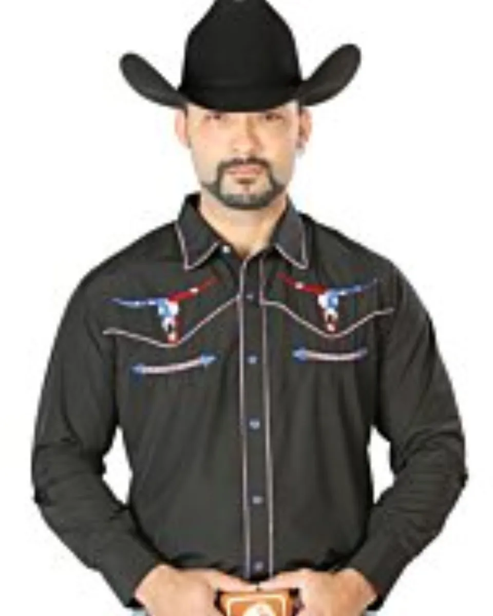 Camisa Negra Bordada Calavera Toro Bighorn Texas 126671