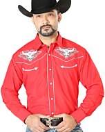 Camisa Roja Bordada Calavera De Toro Con Estrella 126678