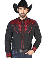 Camisa Vaquera Bordada Negra Con Rojo 126701