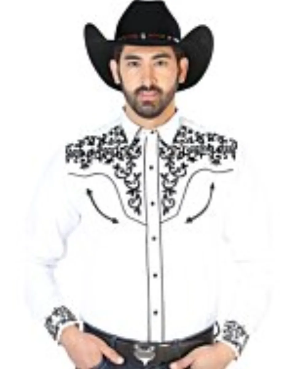 Camisa Vaquera Bordada Blanca Con Negro 126702
