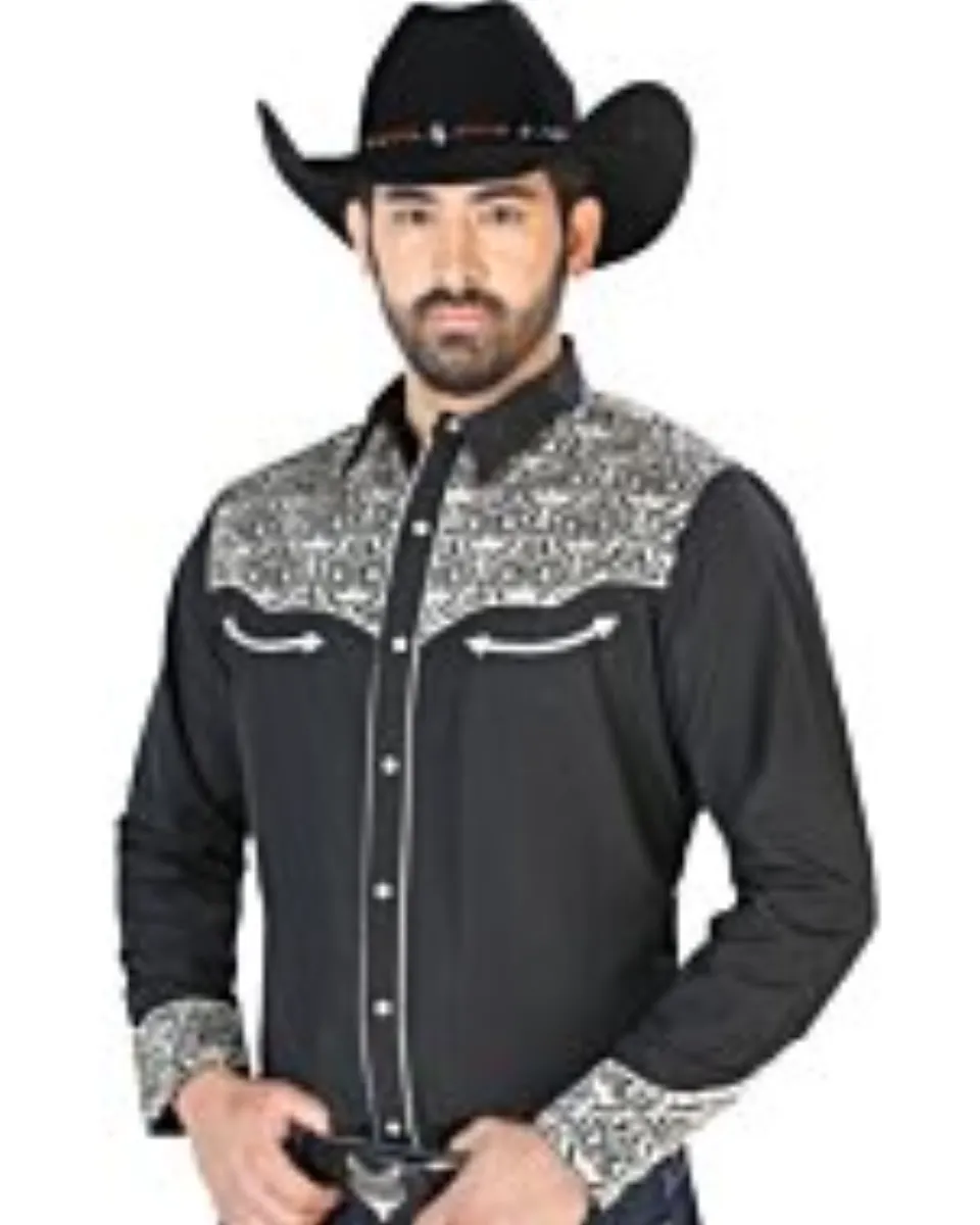 Camisa Vaquera Bordada De Lujo Negra 126704