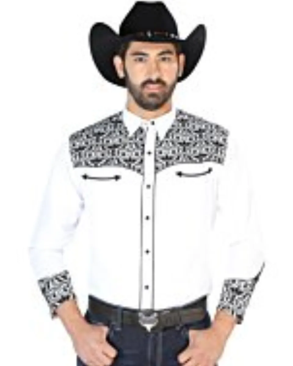 Camisa Vaquera Bordada De Lujo Blanca 126705