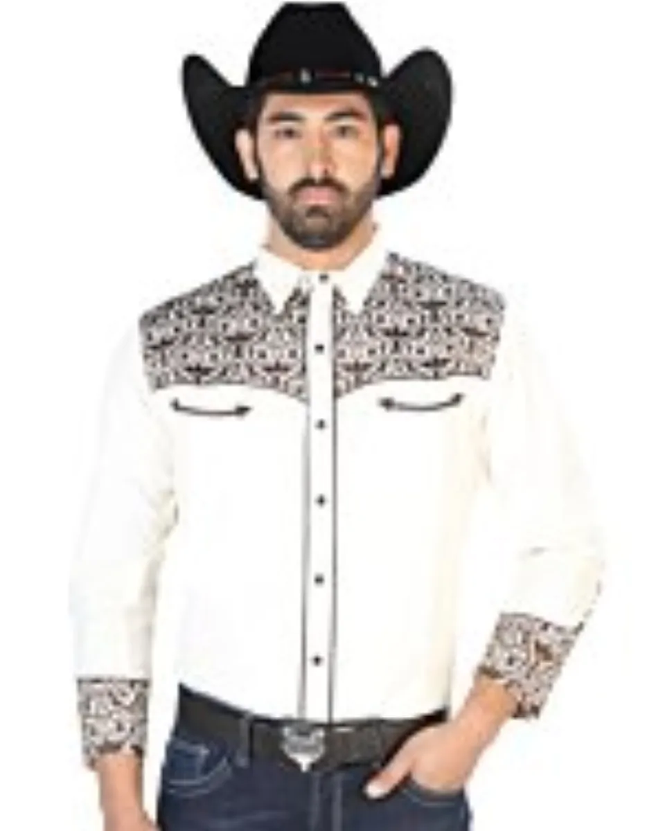 Camisa Vaquera Bordada De Lujo  Beige 126706