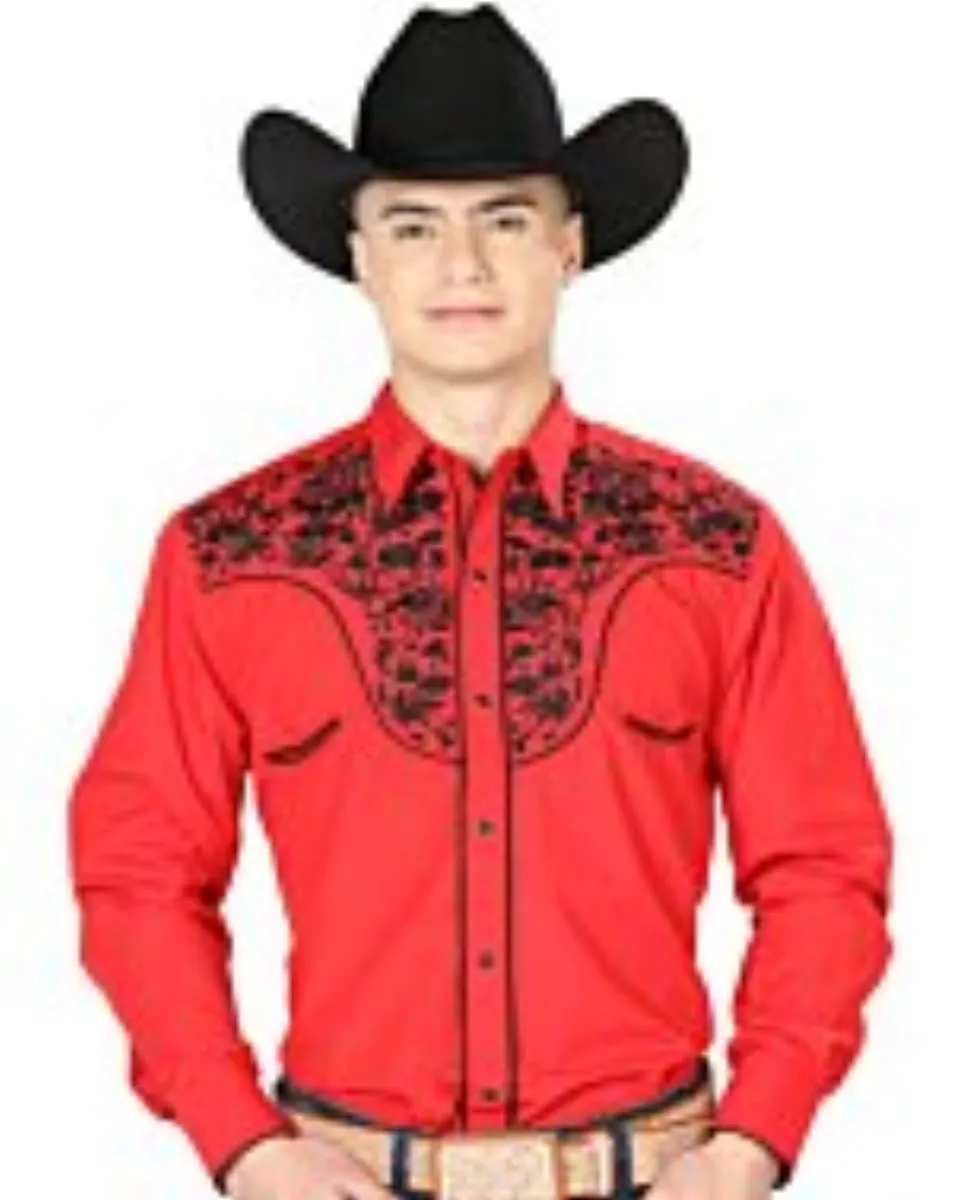 Camisa El Señor DL Cielos Bordada Rojo-Negro Vaquera 43298