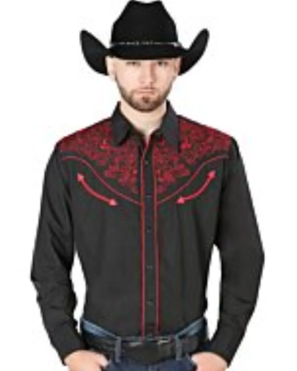 Camisa El Señor DL Cielos Negra Bordado Rojo Vaquera 44187