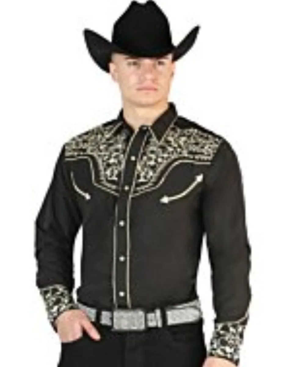 Camisa Negra Vaquera Bordada El Señor DL Cielos 44195