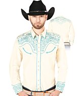 Camisa Vaquera Bordada El Señor De Los Cielos Color Beige-Acqua
