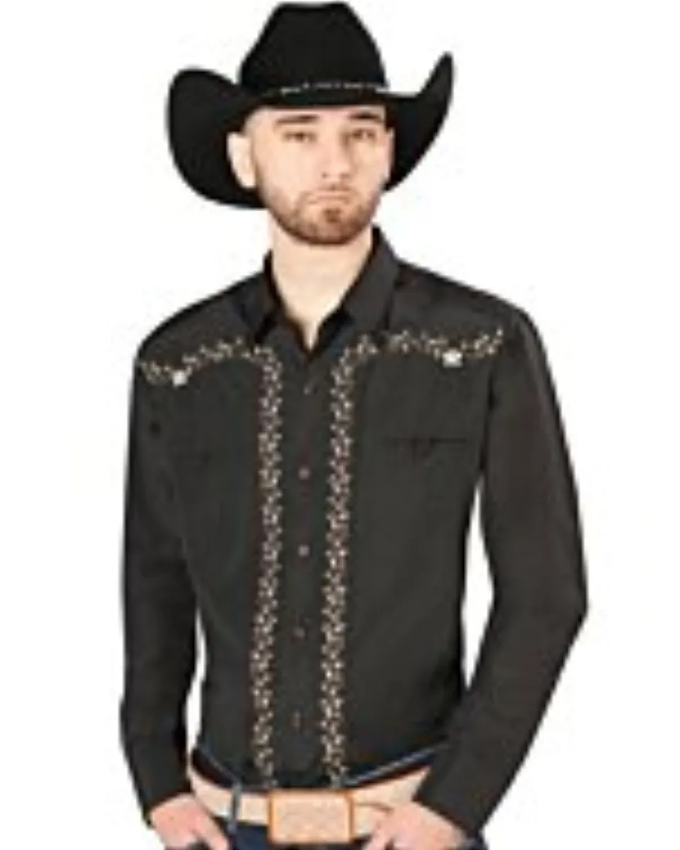 Camisa Vaquera Bordada El Señor De Los Cielos Color Negro