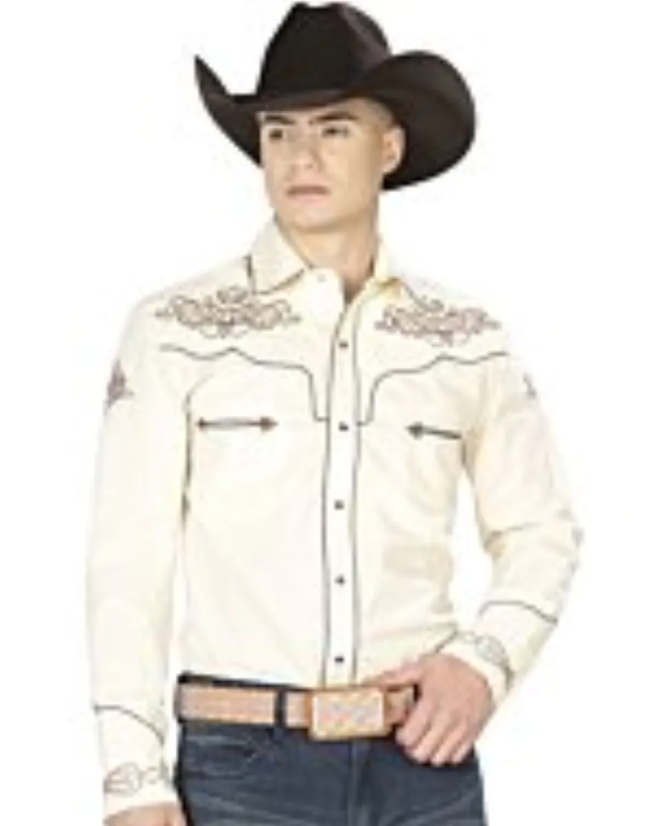 Camisa Vaquera Bordada El General 40986 Beige