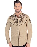 Lamasini 2206 Men's Beige Long Sleeve Western Shirt Black Embroidery