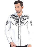 Camisa Vaquera de Hombre Manga Larga Blanca con Bordado Negro 2206