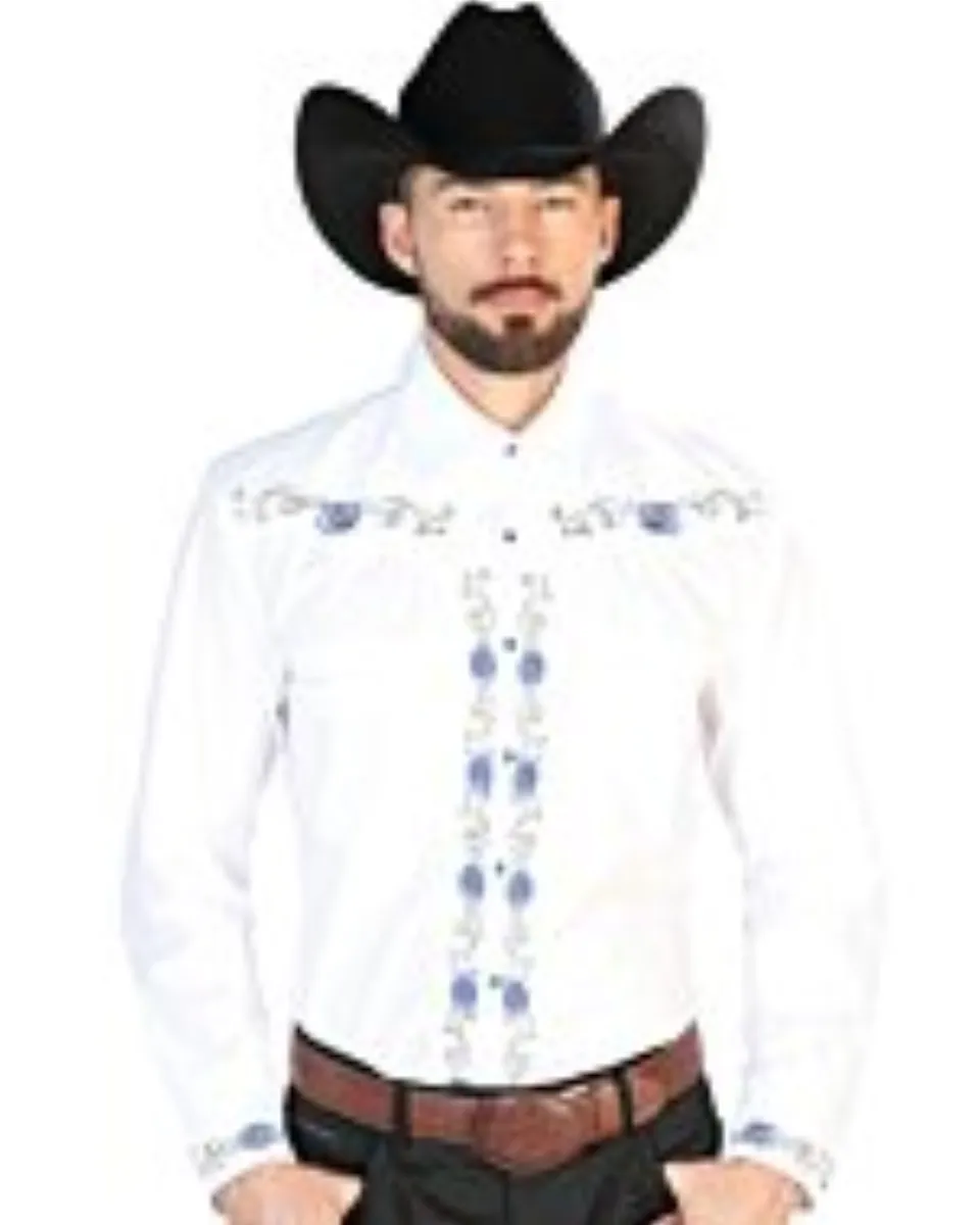 Camisa Vaquera Blanca Bordado Flores Azules