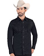 Camisa Vaquera de Hombre Lamasini 2206 de Manga Larga Azul Marino con Bordado - vista frontal.