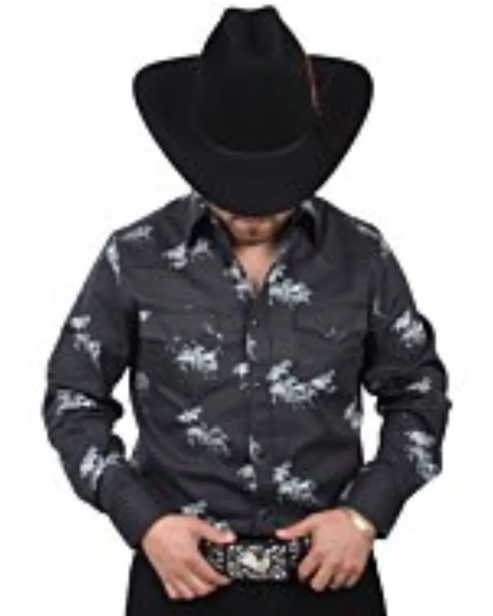 Camisa Vaquera Negra Con Caballos WD 11-883