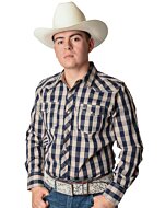Camisa Vaquera A Cuadros Color Beige Con Azul WD 11-902