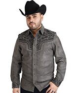 Camisa Vaquera De Gamuza Bordada Color Gris WD 11-919